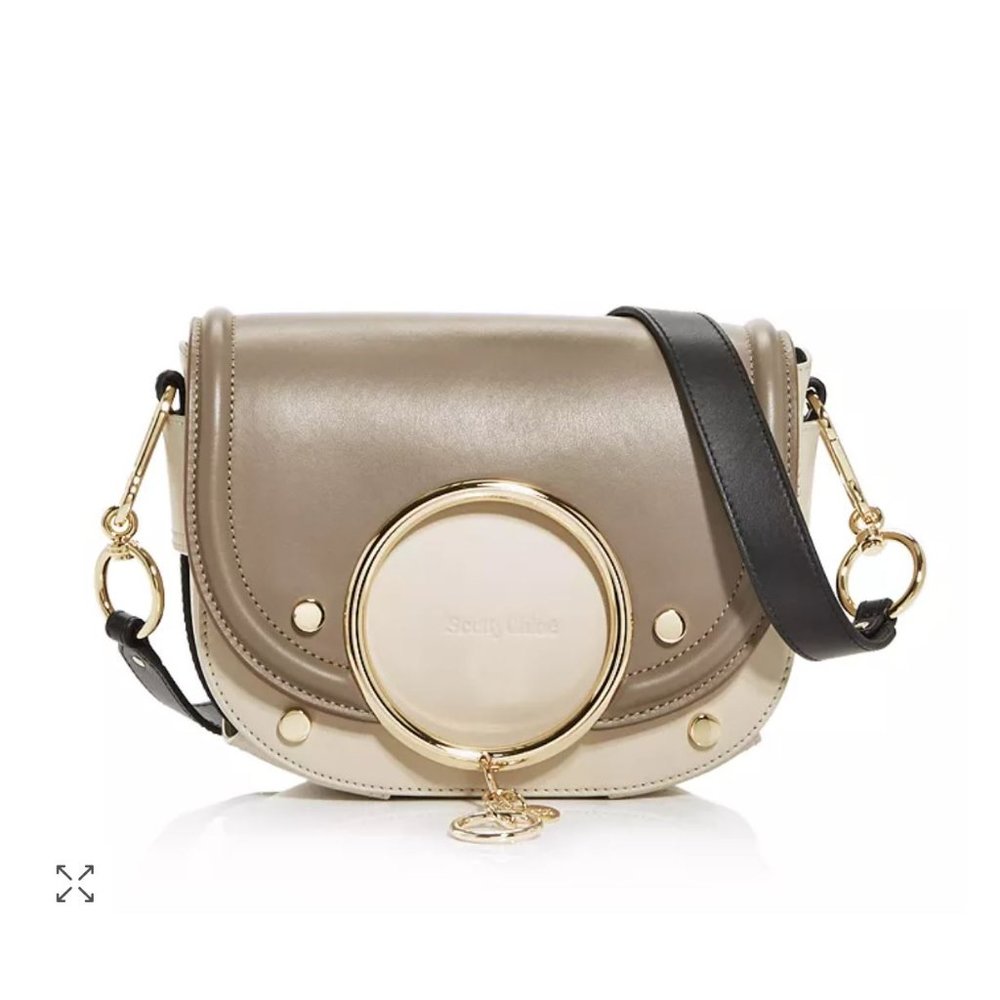 See By Chloé Taupe, Cream & Black Leather Crossbody with Gold Hardware